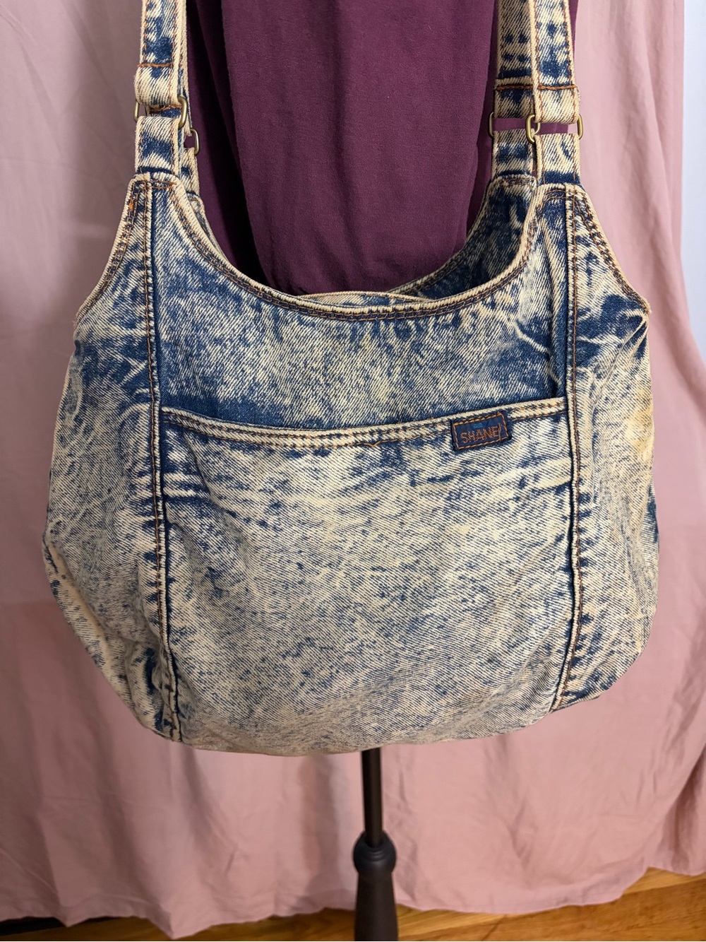 Shane Vintage Acid Wash Denim Shoulder Bag